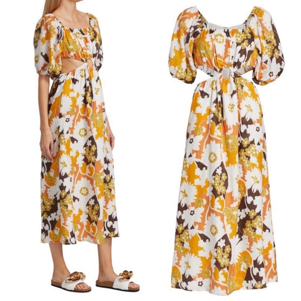 Faithfull the brand Trinita Floral Dress with cutouts.
